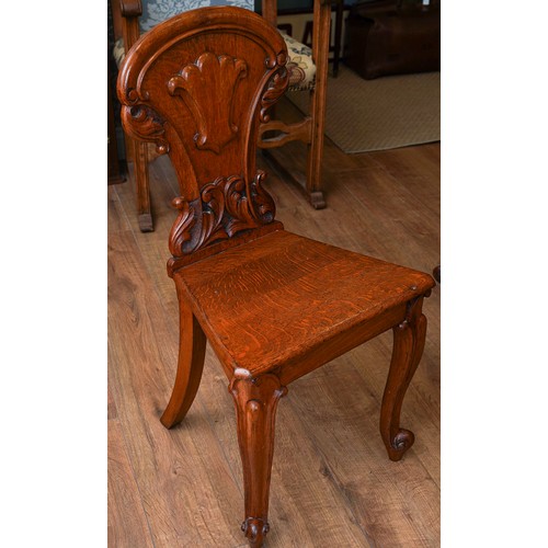 863 - Victorian shield back hall chair with carved detailing