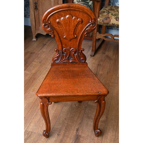 863 - Victorian shield back hall chair with carved detailing