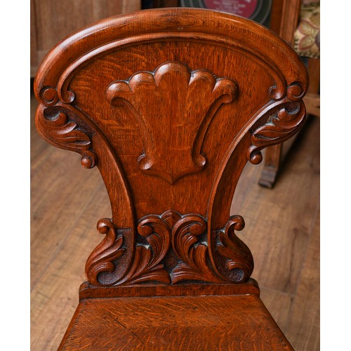 863 - Victorian shield back hall chair with carved detailing