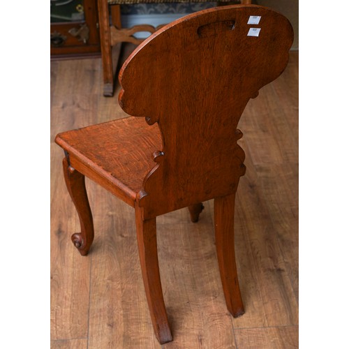 863 - Victorian shield back hall chair with carved detailing