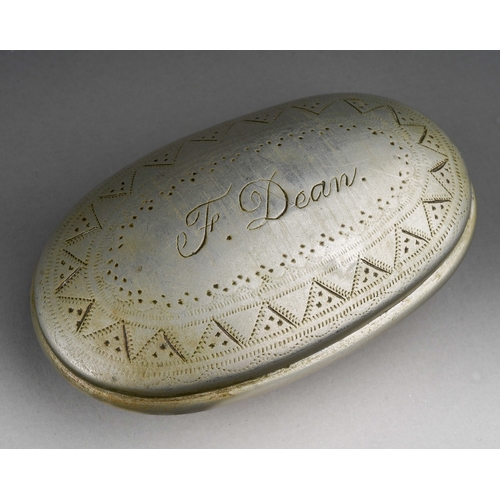 637A - Cricket interest , a base metal snuff / tobacco box inscribed F. Dean to the cover, believed to be K... 