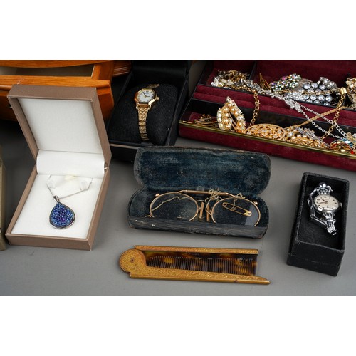 237 - Costume jewellery including, earrings, watches, necklaces, chains, brooches, rings, Swarovski, etc