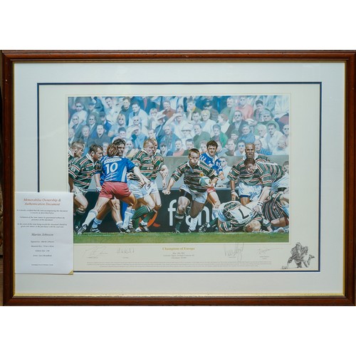 741 - Large collection of Leicester Tigers signed prints and photographs including 4 of Martin Johnson, al... 