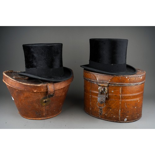 746 - Two early 20th Century black top hats to include: Woodrow\ Densem & Sons and Christys London togethe... 