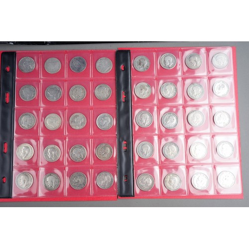 864 - An album of 19th and 20th century mostly British silver coins, including 3d, sixpence, shillings, ha... 