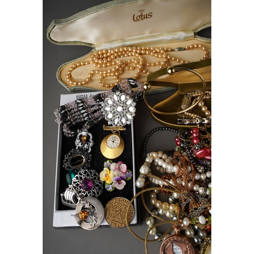 2 - Assorted costume jewellery and watches to include a silver Scottish thistle brooch, pearl necklaces,... 