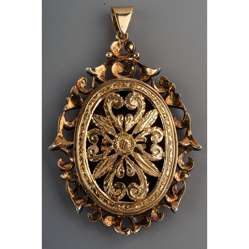 11 - A 19th century style gold enamel and diamond portrait pendant, painted depicting the portrait of a p... 