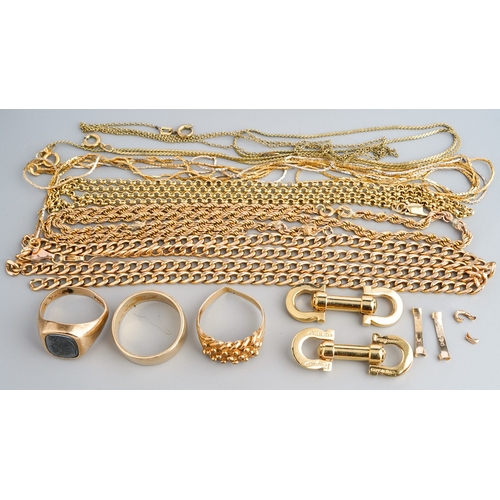 14 - A collection of gold jewellery, including a yellow and white gold necklace, stamped 750, gross weigh... 