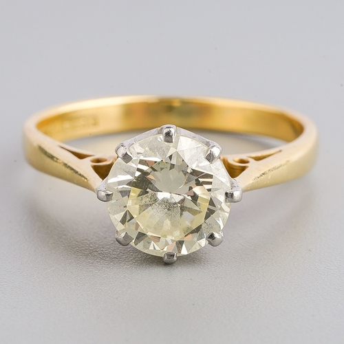 16 - An 18ct yellow gold and diamond solitaire ring, set with a round brilliant-cut diamond appprox 1.20c... 