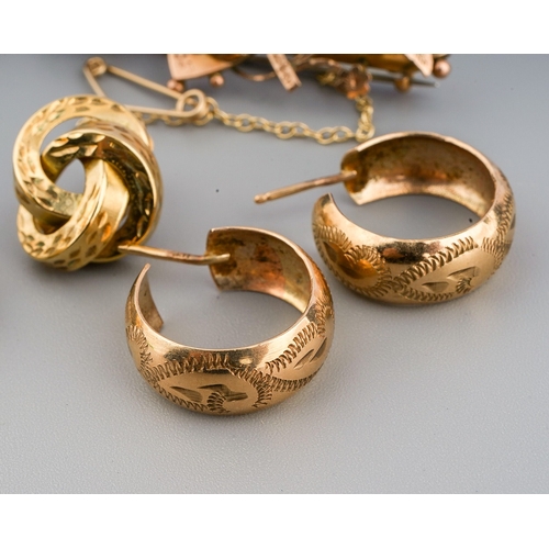 24 - A collection of 9ct gold, including earrings, pendants, brooch, total gross weight approx 9.5g; toge... 