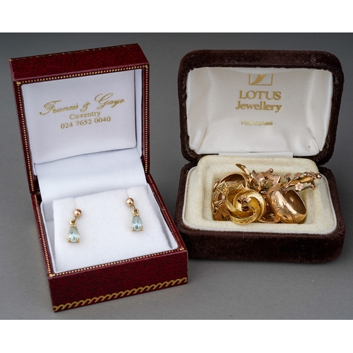 24 - A collection of 9ct gold, including earrings, pendants, brooch, total gross weight approx 9.5g; toge... 