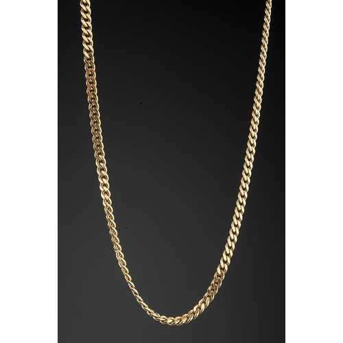 32 - A 14K yellow gold flat curb-link chain, approx 60cm long, gross weight approx 15.4g