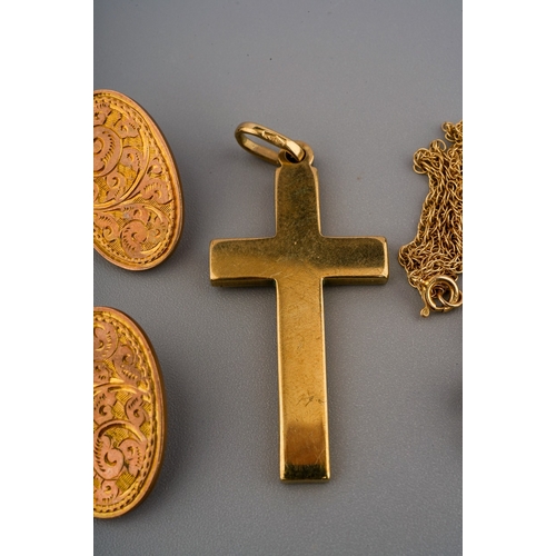 39 - A pair of 9ct gold cufflinks (12.8g), 9ct gold cross pendant (5.5g), pair of earrings, pendant neckl... 