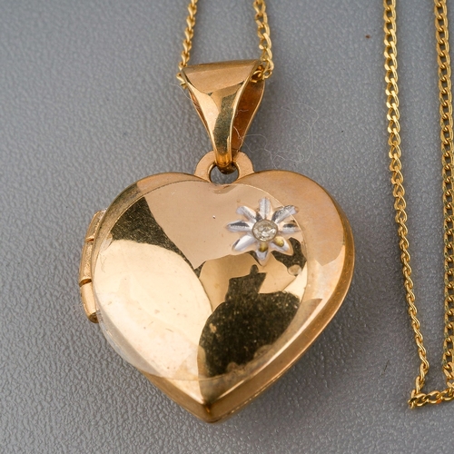 48 - 9ct gold heart locket on chain 1.3gms, silver ingot necklace on chain 32.7gms, white metal / amber b... 