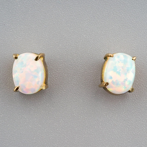 56 - 9 ct gold set opal earrings, gross weight 1.5g