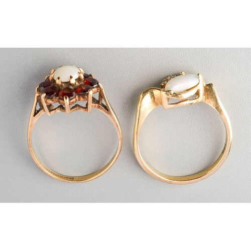 70 - Two gem-set rings, to include a pear-shape opal cabochon dress ring with single cut diamond accents,... 