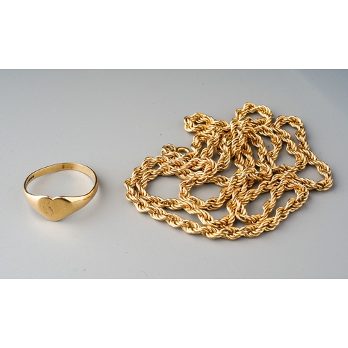 75 - 9ct gold heart shaped ring and a yellow metal  (chain tests 9 ct). Gross weight 6.9g