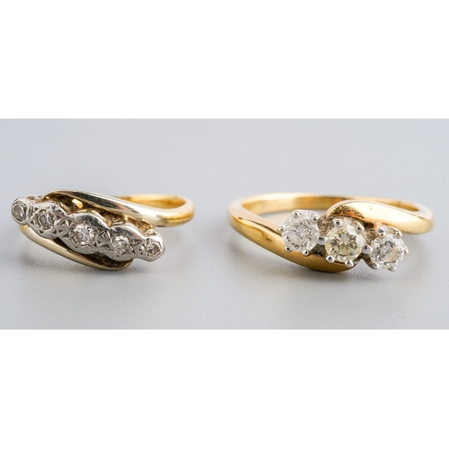 80 - An 18ct yellow gold and diamond three-stone ring, estimated total diamond weight approx 0.45ct, size... 