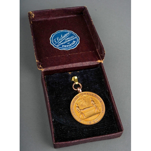 84 - A George V 9ct gold medal for Derbyshire Challenge Cup 1932, awarded to S Leicester Colliery E Willi... 