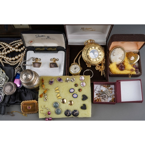 92 - Coromandel box of costume, silver, gilt metal & watches together with a set of silver teaspoons, sil... 