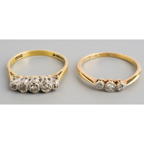 96 - Two diamond rings, to include a diamond three stone ring, stamped plat 18ct, together with a diamond... 