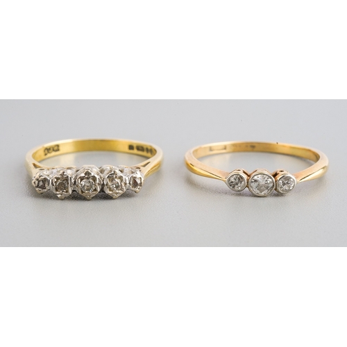 96 - Two diamond rings, to include a diamond three stone ring, stamped plat 18ct, together with a diamond... 