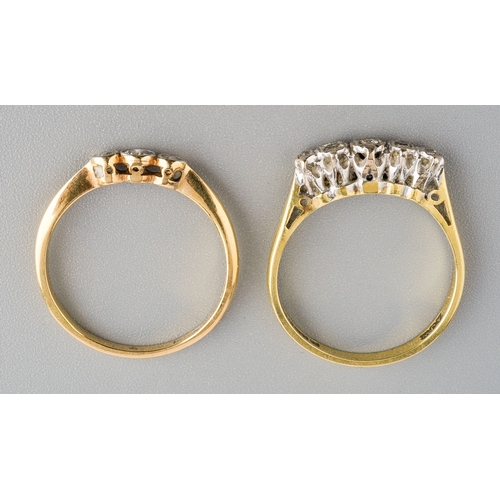 96 - Two diamond rings, to include a diamond three stone ring, stamped plat 18ct, together with a diamond... 