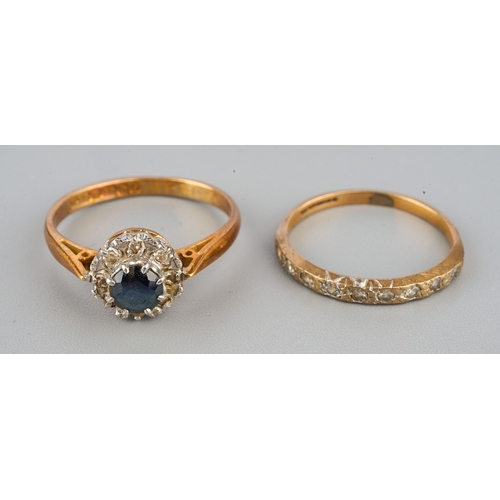 101 - 18ct gold cluster ring ( 3.1g) and 9ct gold half eternity ring (0.9g)