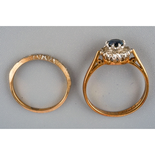 101 - 18ct gold cluster ring ( 3.1g) and 9ct gold half eternity ring (0.9g)