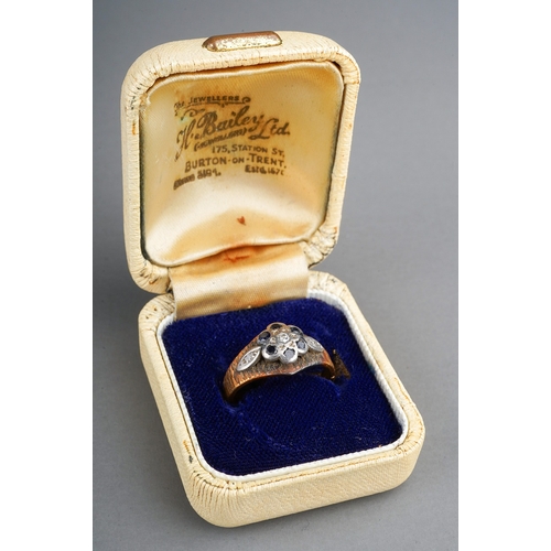 102 - 18ct gold ring set with diamond and sapphire chips, gross weight 4.1g, UK size K