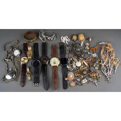 118 - Group of costume jewellery including a small quantity of silver and quartz wrist watches, Victorian ... 