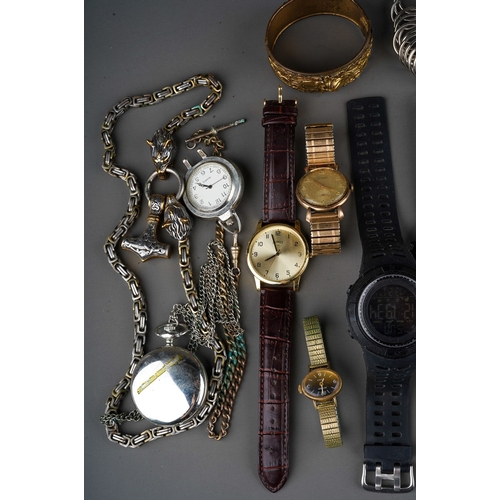 118 - Group of costume jewellery including a small quantity of silver and quartz wrist watches, Victorian ... 