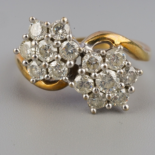 122 - A 9ct gold diamond double cluster ring, set with round brilliant cut diamonds, estimated total diamo... 