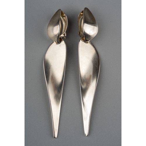 156 - Georg Jensen. A pair of Danish silver earrings, 128A, designed by Nanna and Jorgen Ditzel, clip fitt... 