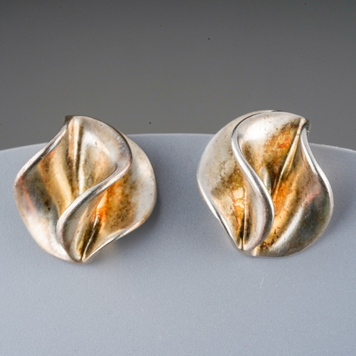 158 - A pair of Georg Jensen Danish silver clip on earrings. Stamped 925, Georg Jensen, GJ. possibly desig... 