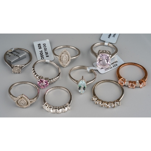 168 - 9 hallmarked silver gem set rings