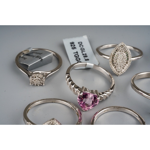 168 - 9 hallmarked silver gem set rings