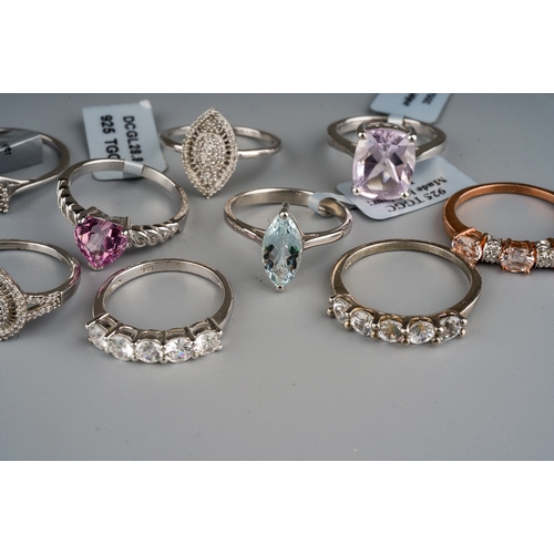 168 - 9 hallmarked silver gem set rings