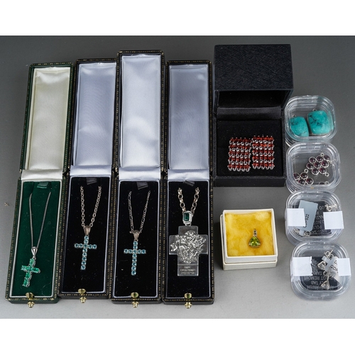 169 - Collection of silver gem set cross pendants, earrings and chains (Q)