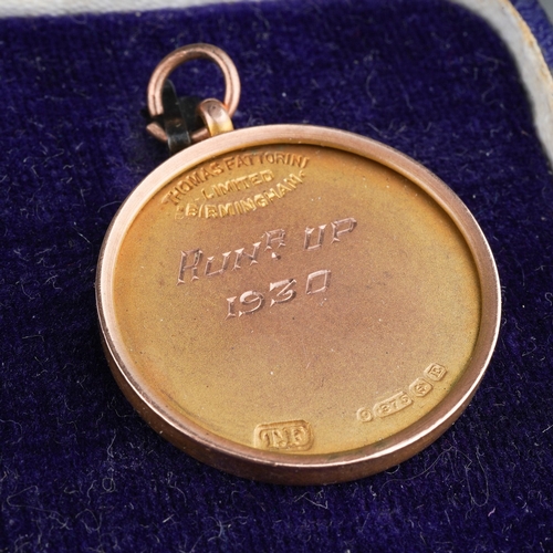 176 - Byron Cup runner up 1930  9 ct gold  and enamel medal by Thomas Fattorini Ltd Birmingham in original... 