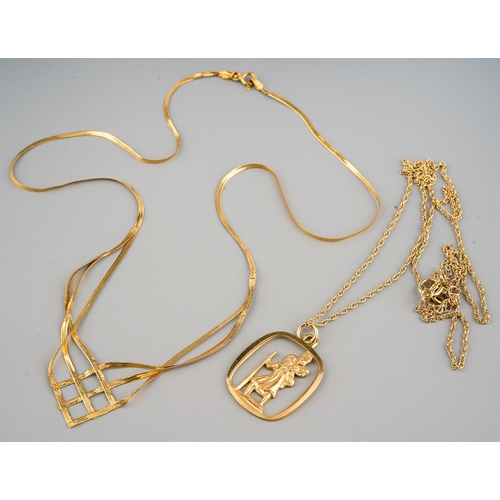 183 - 9ct gold chain with a 9 ct gold St Christopher together with a 9 ct gold plat necklace. Gross weight... 