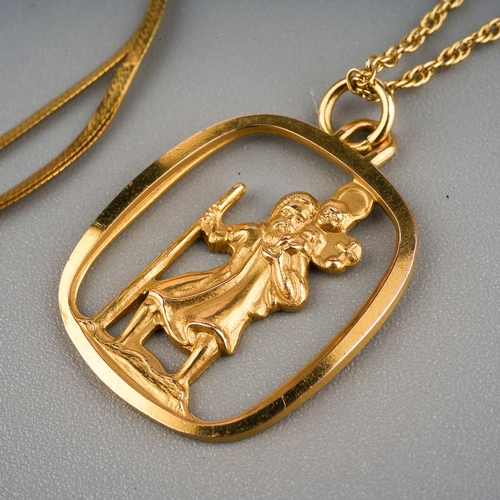 183 - 9ct gold chain with a 9 ct gold St Christopher together with a 9 ct gold plat necklace. Gross weight... 