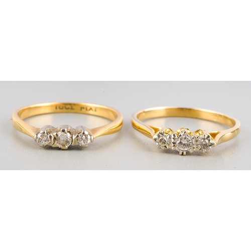 186 - Two  18 ct 3 stone rings, gross weight 4.1g