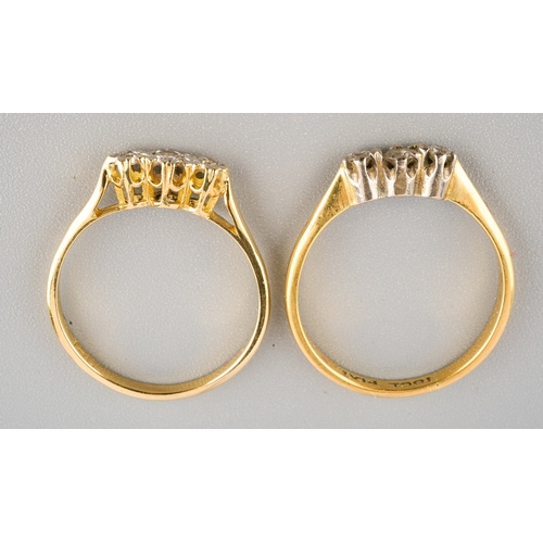 186 - Two  18 ct 3 stone rings, gross weight 4.1g