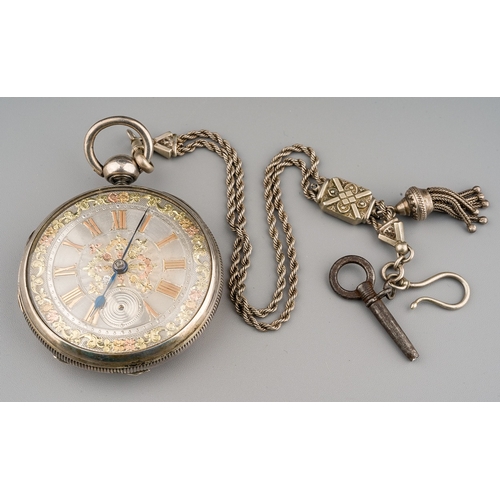 219 - Antique Hallmarked Silver pocket watch and unmarked white metal chain. Movement marked William Webb,... 