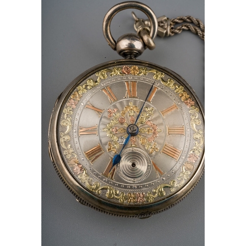 219 - Antique Hallmarked Silver pocket watch and unmarked white metal chain. Movement marked William Webb,... 