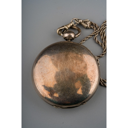 219 - Antique Hallmarked Silver pocket watch and unmarked white metal chain. Movement marked William Webb,... 