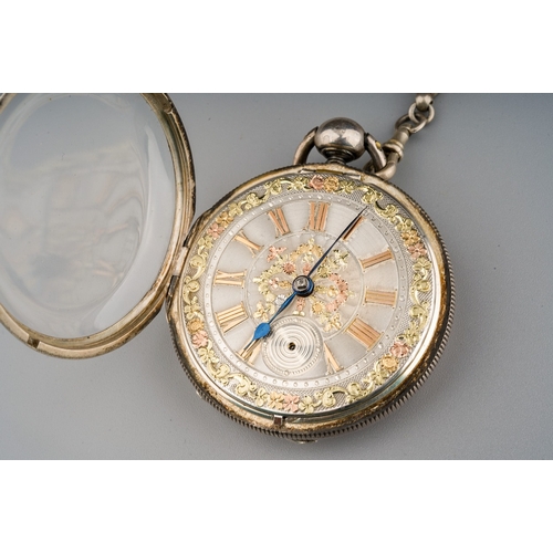 219 - Antique Hallmarked Silver pocket watch and unmarked white metal chain. Movement marked William Webb,... 