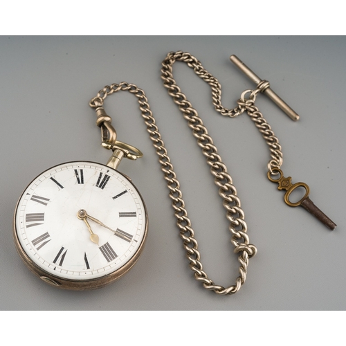 220 - Verge pocket watch and silver watch chain. Watch movement signed William Terry, Richmond. ticking. C... 