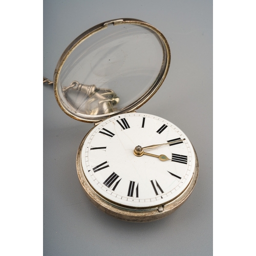 220 - Verge pocket watch and silver watch chain. Watch movement signed William Terry, Richmond. ticking. C... 